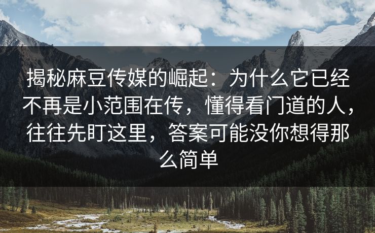 揭秘麻豆传媒的崛起：为什么它已经不再是小范围在传，懂得看门道的人，往往先盯这里，答案可能没你想得那么简单